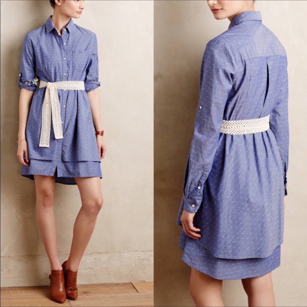 Anthropology Chambray Dotted Shirt Dress.